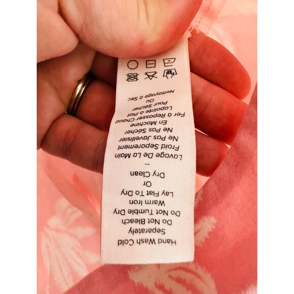 CINQ A SEPT Pink White Tropical Leaves Cotton Blend Phoenix Madison Dress sz 14 - Picture 7 of 13